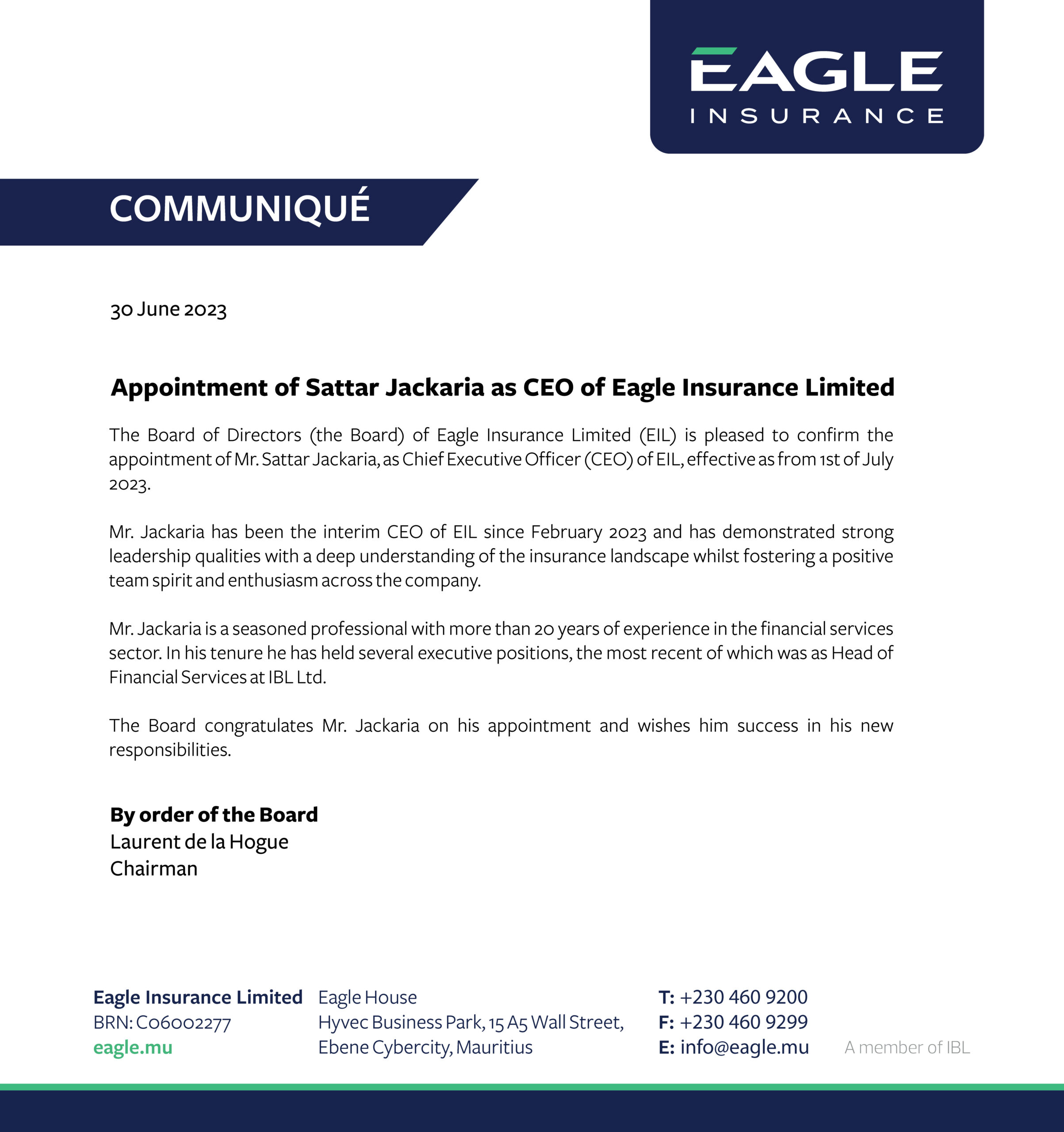EAGLE COMMUNIQUE